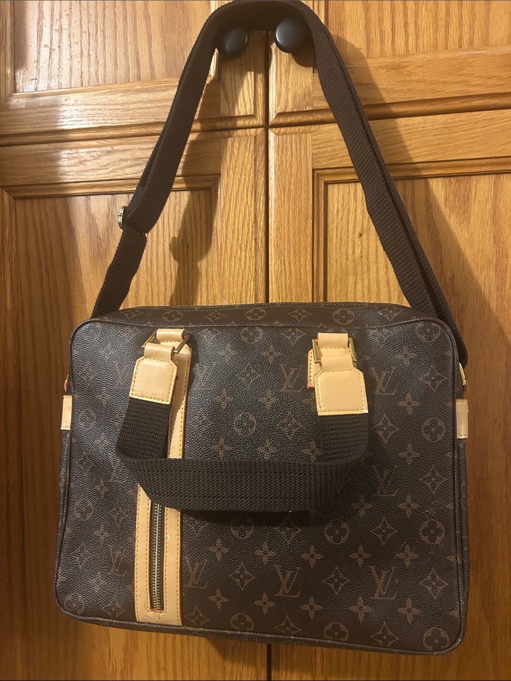 Source Unknown Brown Monogram Messenger Bag with Tan Trim